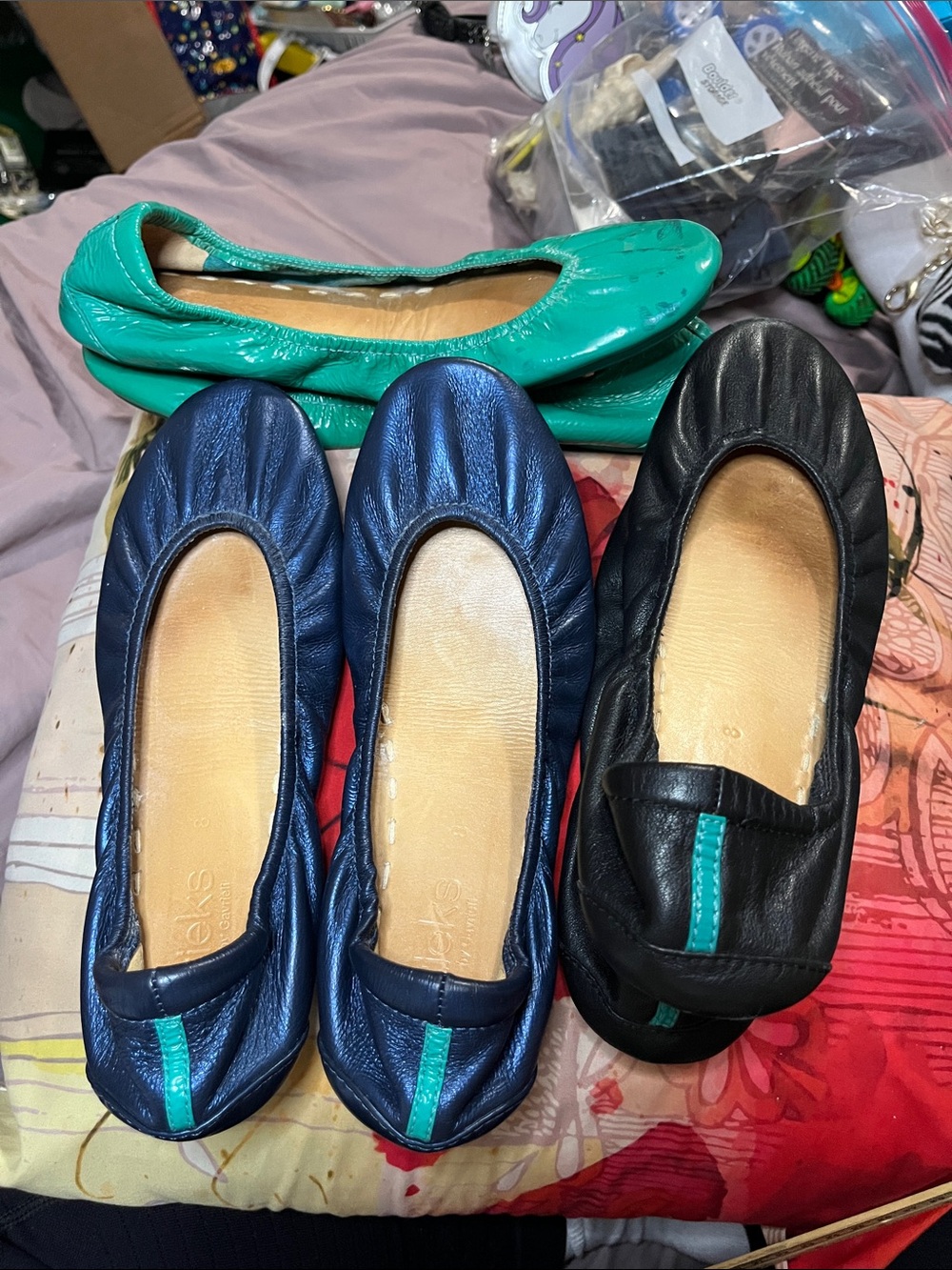 Tieks Women's Navy, Black & Teal Foldable Leather Ballet Flats